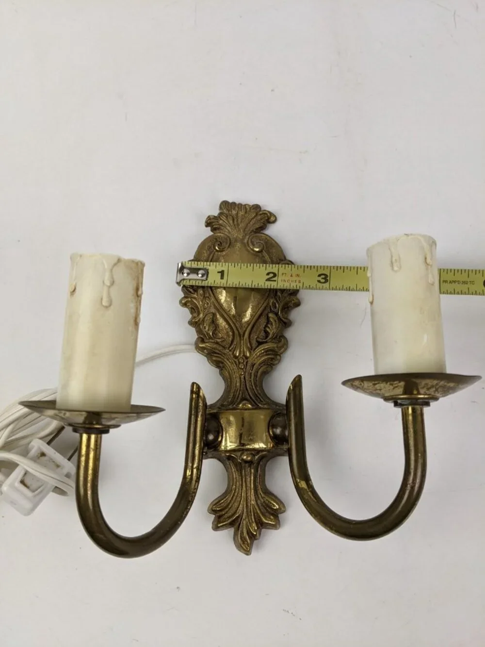 Vintage Brass Double Arm Wall Sconce Ornate Electric Candle Style Light